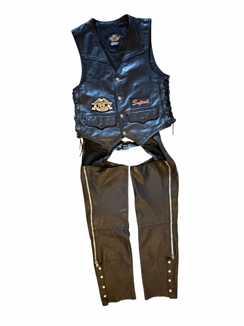 Harley-Davidson Men’s Leather Vest Brooks Leather Chaps Set USA M Halloween